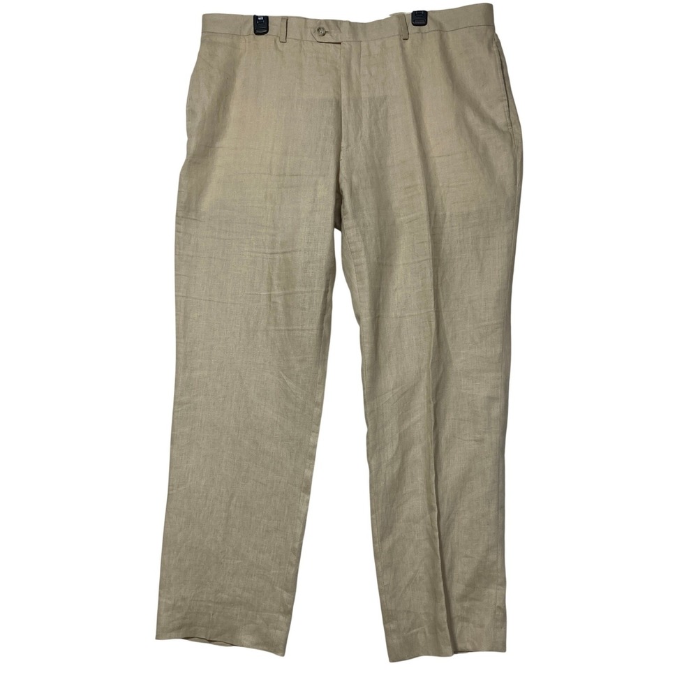 Pronto Uomo Platinum Mens Tan Beige 100% Linen Dress Slacks Pants 40x32